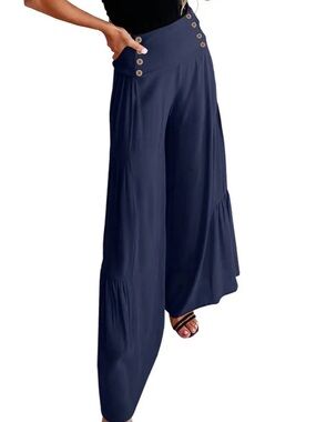 Cato Woman Blue High Elastic Waist Business Casual Loose Fit Wide Leg Pants L